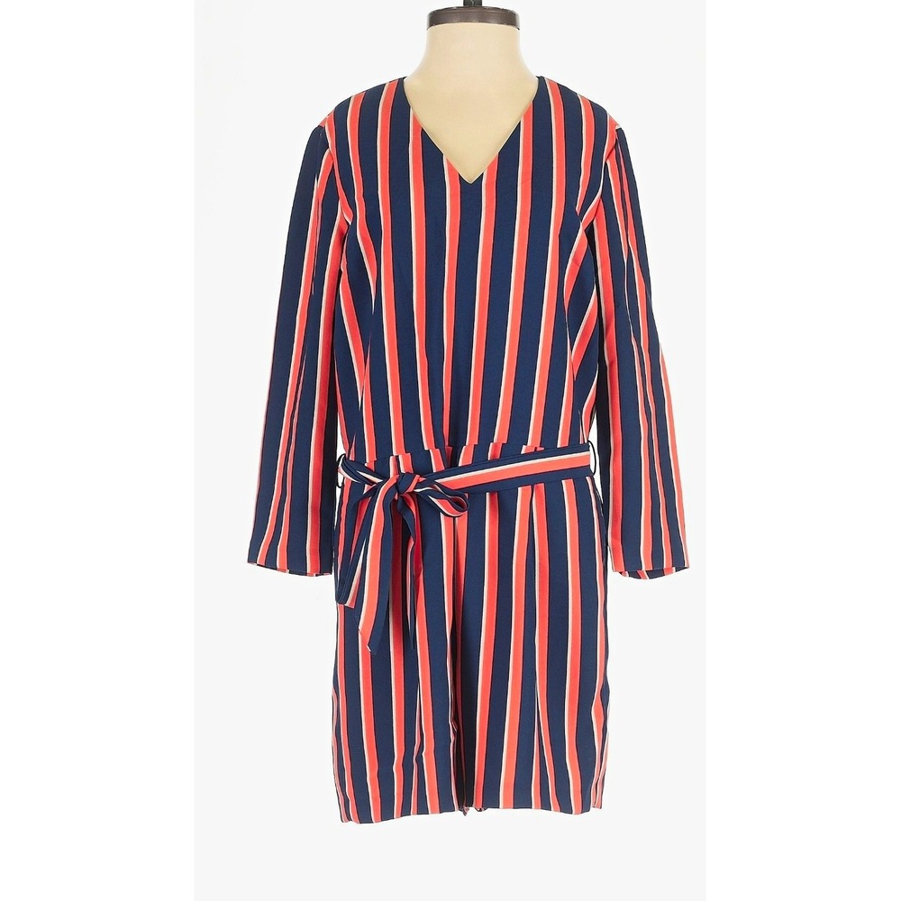 Banana Republic Striped V-Neck Long Sleeve Belted Romper Zip Size 2